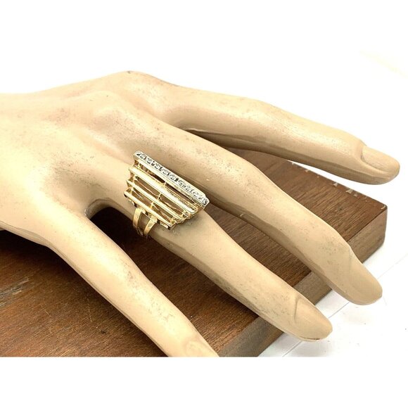 Cocktail Ring Diamond Geometric 14k Yellow Gold Estate Jewelry Women's Size 6 - Picture 7 of 15